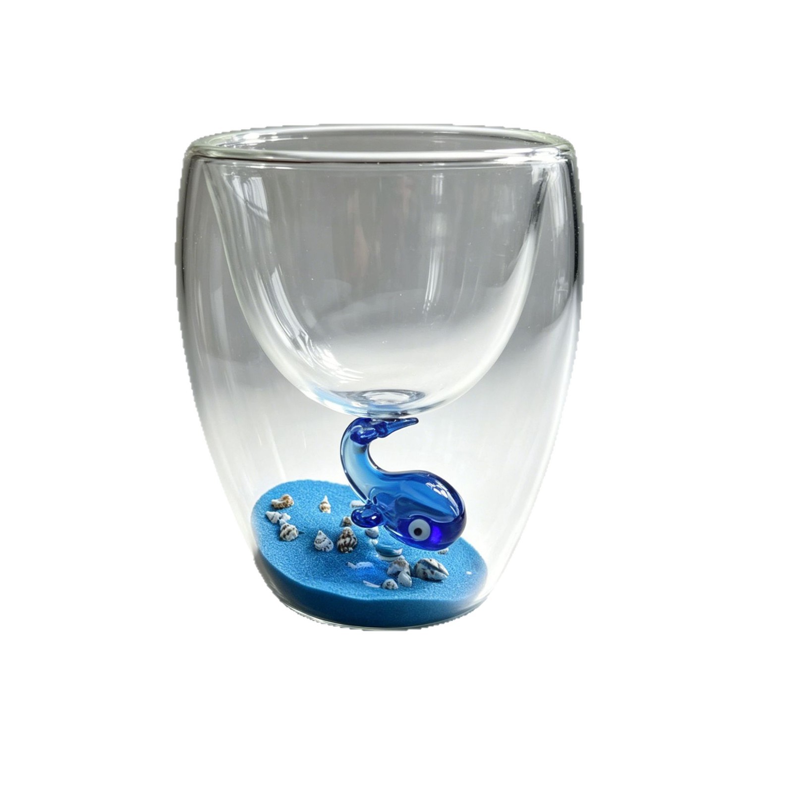 3D Ocean Whale ထည့်သွင်းမှုဖြင့် ဖန်တီးထားသော နံရံနှစ်ထပ်ဖန်ခွက်
