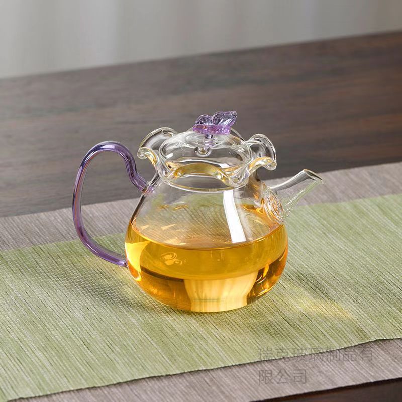 မြင့်မားသော borosilicate ဖန်လိပ်ပြာပွင့်လက်ဖက်ရည်အိုးအသစ်