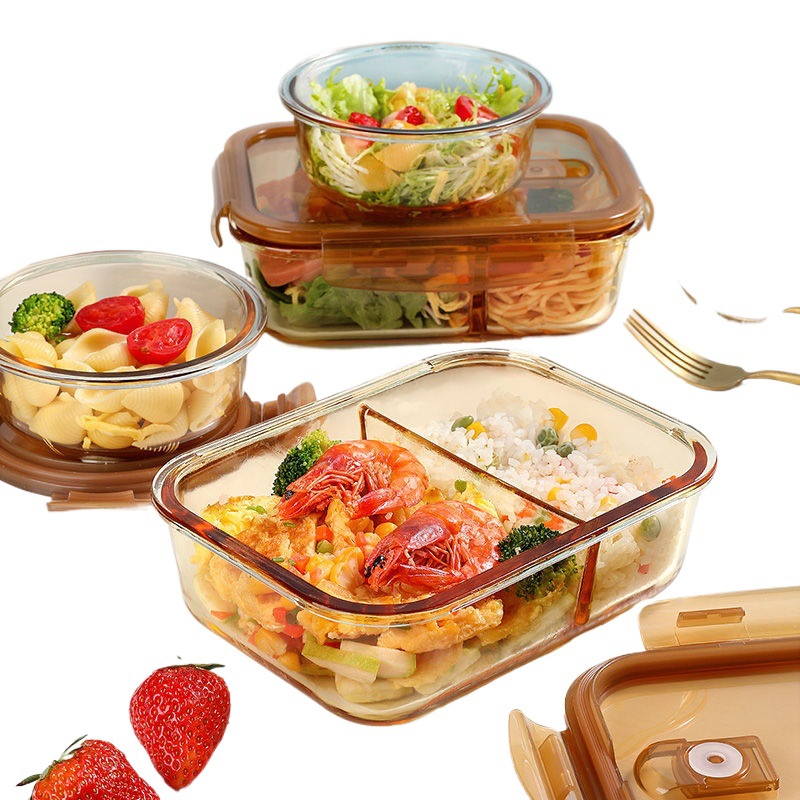 အဖုံး Bento Box နှင့်အတူရုံးဝန်ထမ်းများလတ်ဆတ်သော - စောင့်ရှောက်သောပန်းကန်လုံးသီးခြား