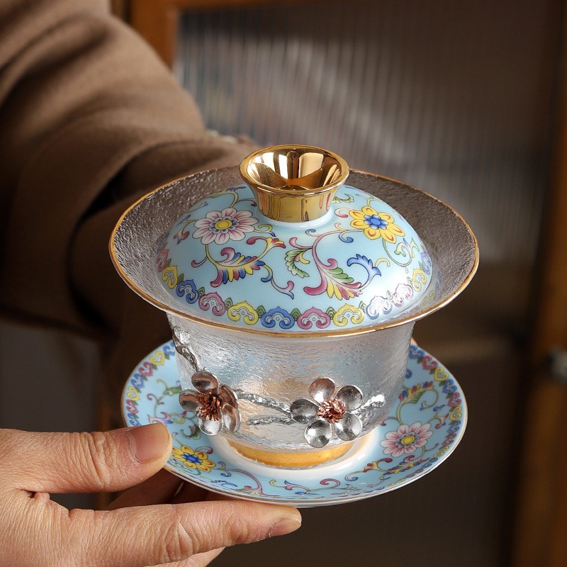 Plum Blossom Glass Covered Bowl