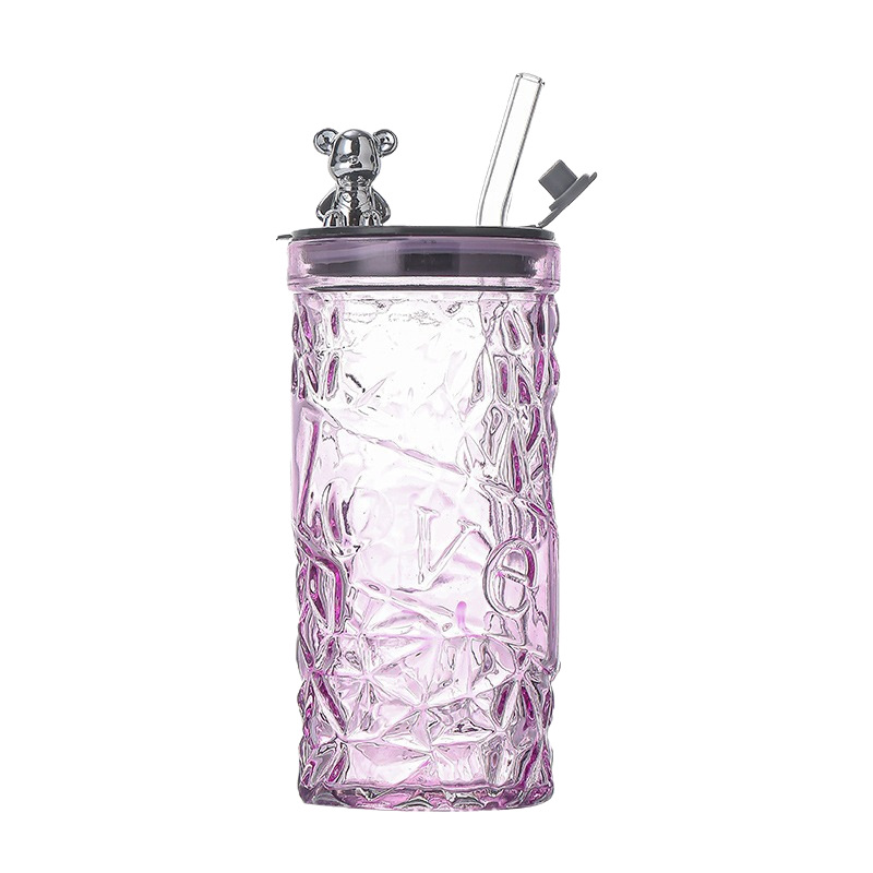 Bear Lid နှင့် Straw ပါသော Portable Glass ရေခွက်